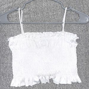 FOREVER 21 white ruched crop top